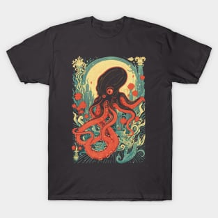 Retro Octopus In Atlantis Sea Art T-Shirt